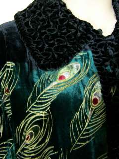 Opera Coat Duster Silk Velvet Black Multi Long Large  