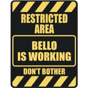   RESTRICTED AREA BELLO IS WORKING  PARKING SIGN