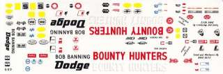 Bob Banning Bounty Hunter Dodge Fred Cady NHRA Drag 1/25th Decals 