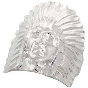 Sterling Silver Chief Indian Head Nugget Ring, 15/16 (24mm) wide 