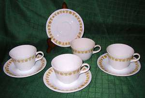 Corning Corelle Butterfly Gold Tea Cups & Saucers (4)  