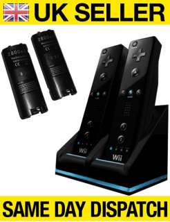 BLACK DUAL TWIN DOCK CHARGER FOR WII REMOTE 2X BATTERY  