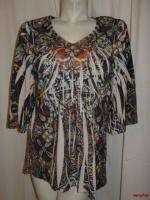   ~ENERGE Colorful Floral Sublimation Sequined Neck Shirt Top Size 1X