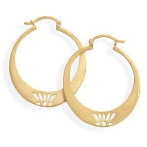 Lotus Design Hoop Earrings 14K Yellow Gold Plated on Sterling Silver