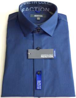 KENNETH COLE REACTION Mens Self Design Dress Shirt Blue Velvet Sizes 