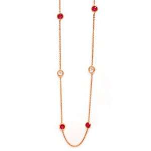 14k Rose Gold Natural Ruby & Diamond 9 Station Pendant Necklace Ct.tw 