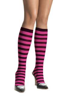 Black and Neon Pink Striped Knee Highs   Stockings and Socks