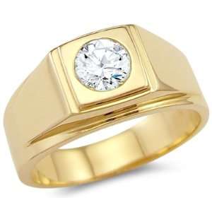 Size  9   Solid 14k Yellow Gold Mens Solitaire CZ Cubic Zirconia 