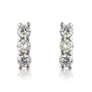 Prong Set Three Stone Diamond Drop Earrings in 18ct White Gold, 0.90ct 
