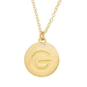   Yellow gold diamond engraved disc initial G pendant necklace Jewelry