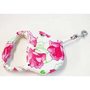  Bellus Retractable Dog Leash, White & Pink Flower Print 