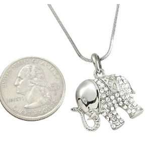    Silver Tone Lucky Elephant Crystal Pendant Necklace Jewelry