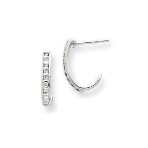 14K White Gold Diamond J Hoop Post Earrings Diamond quality AA (I1 