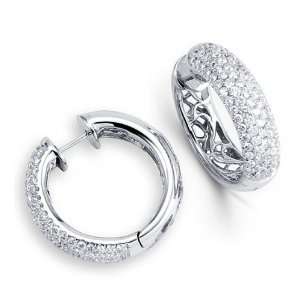    Womens New 14k White Gold Round Diamond Hoop Earrings Jewelry