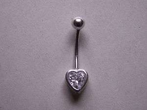 14K WHITE GOLD NAVEL BELLY RING WITH HEART CLEAR CZ  