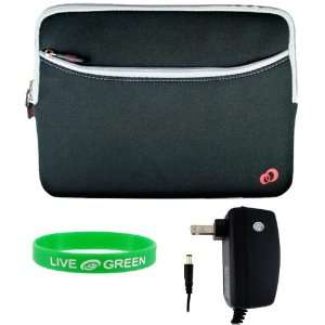   12.1 Inch Laptop Sleeve Case with Wall Charger   Dual Pocket Black