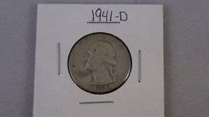 1941 D Washington Silver Quarter Dollar U S Coins  
