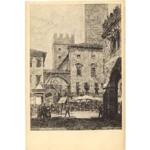 1930s Vintage Postcard Piazza Erbe and Arco della Costa   Verona Italy