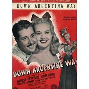 Down Argentina Way Vintage 1940 Sheet Music from Down Argentine Way 