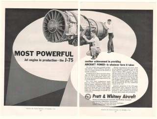 1957 Pratt & Whitney Aircraft J 75 Jet Engine 2 Page Ad  