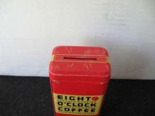 Old Collectible Eight Oclock Coffee Tin Bank  