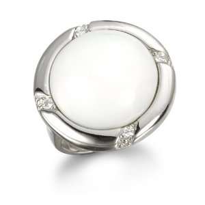  ROUND WHITE AGATE BOLD RING WITH WHITE CZ CHELINE 