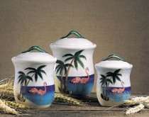   Theme Home Decor   Pink Flamingo Palm Tree Kitchen Canister Set of 3