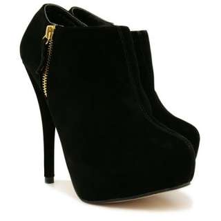 Stiletto Heel Ankle Zip Suede Style Platform Ankle Boots