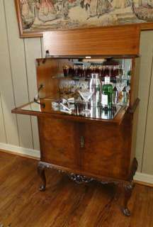 Antique BAR~Cocktail Liquor Wine Cabinet~English Burl Walnut 
