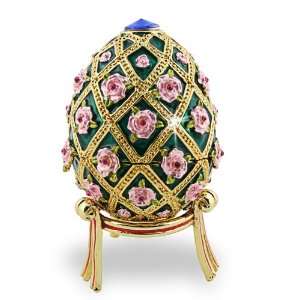   Vintage Faberge Egg Styled Handmade Jeweled Enameled Metal Trinket Box