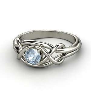    Infinity Knot Ring, Round Aquamarine Palladium Ring Jewelry