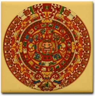 Mexican Art Ceramic Tile Coaster Aztec Calendar Sun  