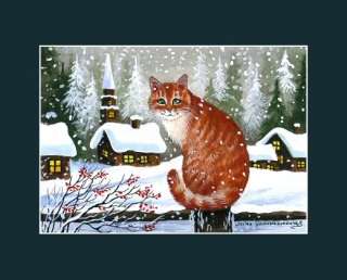 Christmas Cat ACEO Day Watch Print by I Garmashova  