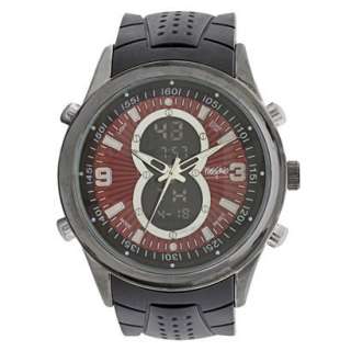 Black Rubber Round Case Analog/Digital Red Dial Watch product details 