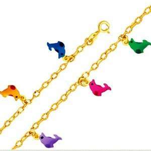  14K Yellow Gold Dolphin Enamel Child/Baby Charm Bracelet 