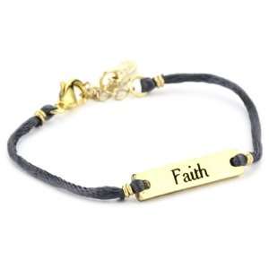   Gold Colored Faith Baby Statement Plate Grey Satin Cord Bracelet