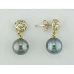   Gold 1/5 CT TDW Diamond Tahitian Pearl Ball Earrings (8 9 mm) Jewelry
