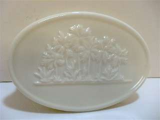 White Ceramic BAMBOO PALM Trees Pattern Bath Soap Dish  