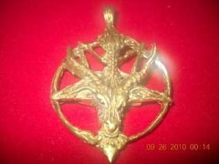 Satan Goat Baphomet Charm Devil Amulet Bronze Pendant Gold Plated 18KT 