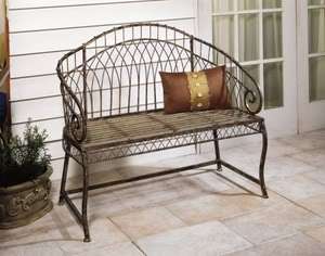   Open Weave GARDEN PATIO BENCH Iron & Wire Arched Back NEW  
