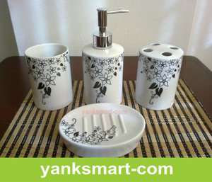 Flowers 4 Pieces Ceramic Bathroom Accessories Set Vanity Dispenser YC 