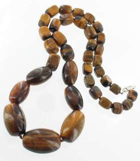   GIANT HUGE POLISHED TIGERS EYE BEAD NECKLACE HAND KNOTTED RARE  