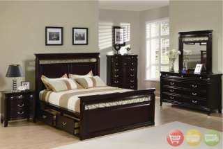 King Storage Bed 5 piece Espresso Bedroom Furniture Set  