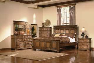 Queen Panel Bed Natural Oak wood Bedroom Furniture Set  