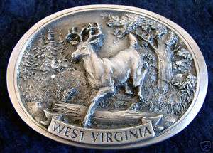 Vintage West Virginia Deer Buck Belt Buckle  