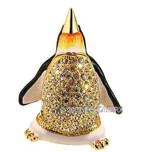 Singing Penguin Bird Trinket Box w/Swarovski crystals sparkling 