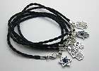   Kabbalah Hamsa Hand Charms Black Leatheroid Braided String Bracelets