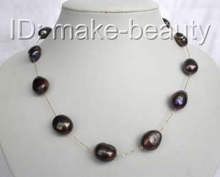stunning big 15mm baroque black pearls 14K gold chain necklace  
