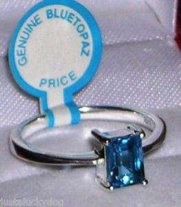 64ctww Emerald Cut Genuine Blue Topaz Ring  