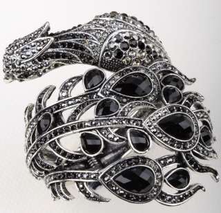 Black swarovski crystal peacock cuff bracelet jewelry 2  